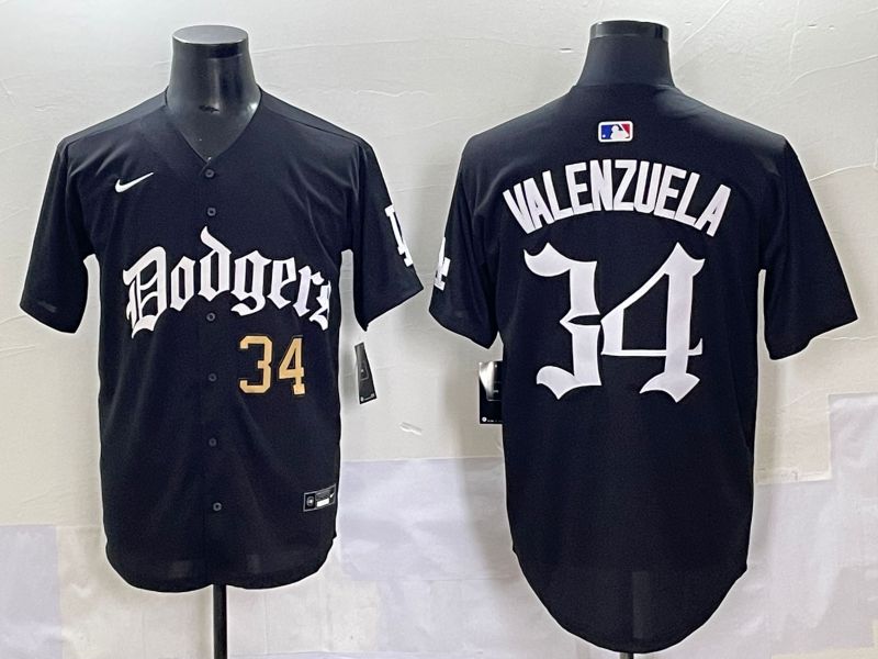 Men 2025 Los Angeles Dodgers #34 Valenzuela Black Seventh generation Joint Name Nike MLB Jersey style 4